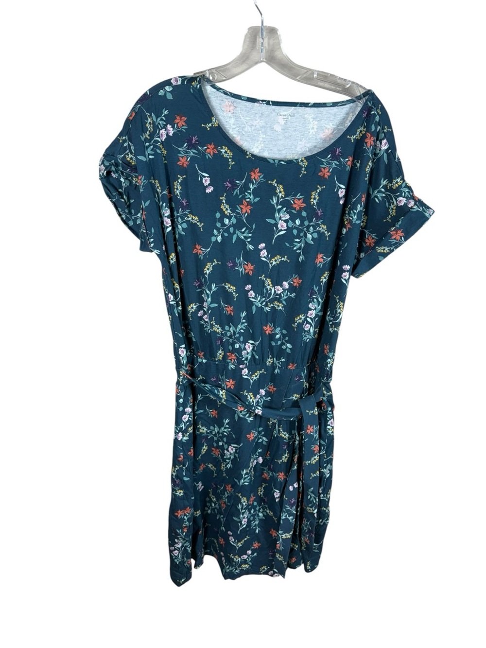 Garnet Hill Teal Floral Scoop-Neck Dress with Self Tie